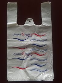 Bolsos de compras plásticos respetuosos del medio ambiente de la camiseta, color blanco con la impresión, material del HDPE