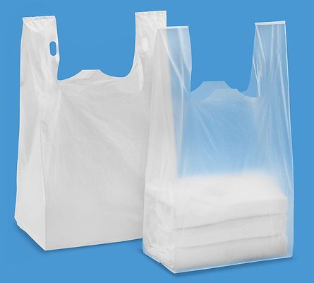 Bolsos de compras de la camiseta 13 mic. 1000/case, color de WHITE con la impresión, material del HDPE