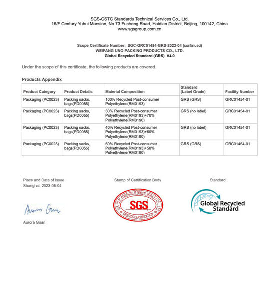 Porcelana WEIFANG UNO PACKING PRODUCTS CO.,LTD certificaciones